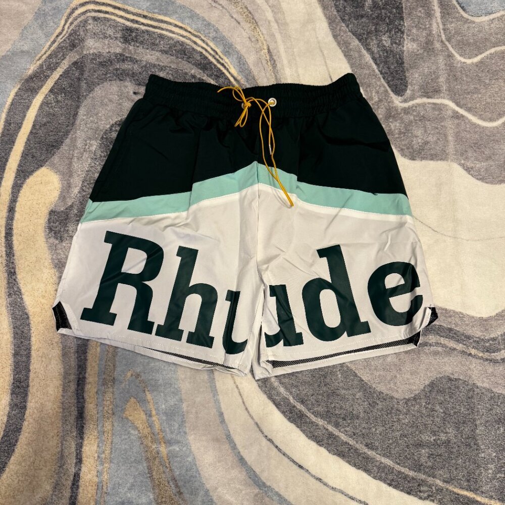 Rhude Green / White Logo Athletic Shorts Size Large